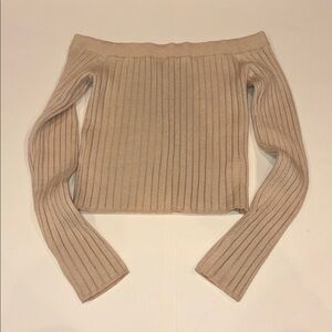 Aerie Cream Ribbed Long Sleeve Top